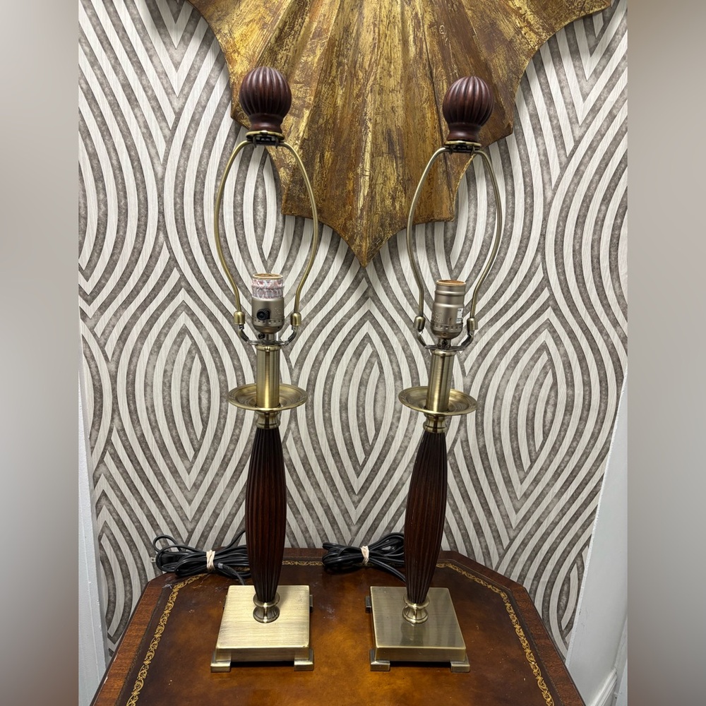Pair of wood and brass Table Lamps by uttermost